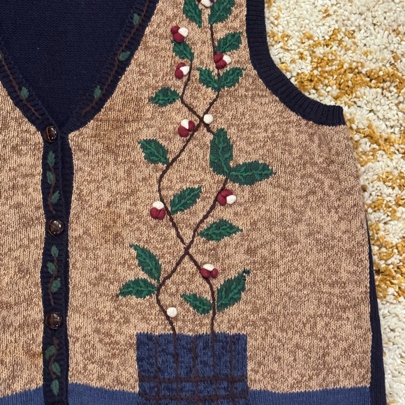 Vintage 90s Cottagecore Granny Chic Potted Plant Sweater Vest Plus Size 1X - Picture 2 of 5